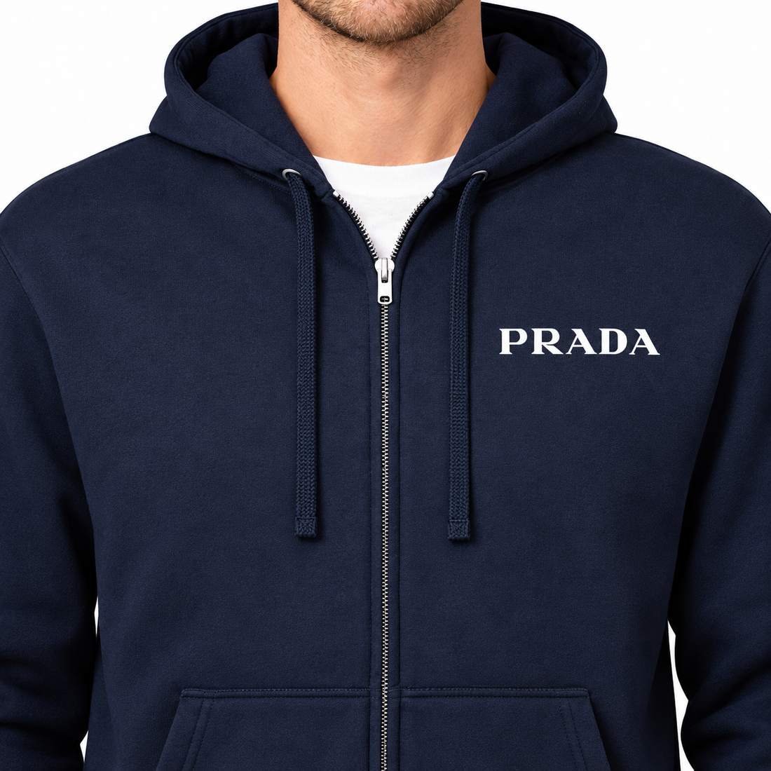 Men's Prada Zipper Hoodie - Navy - detail