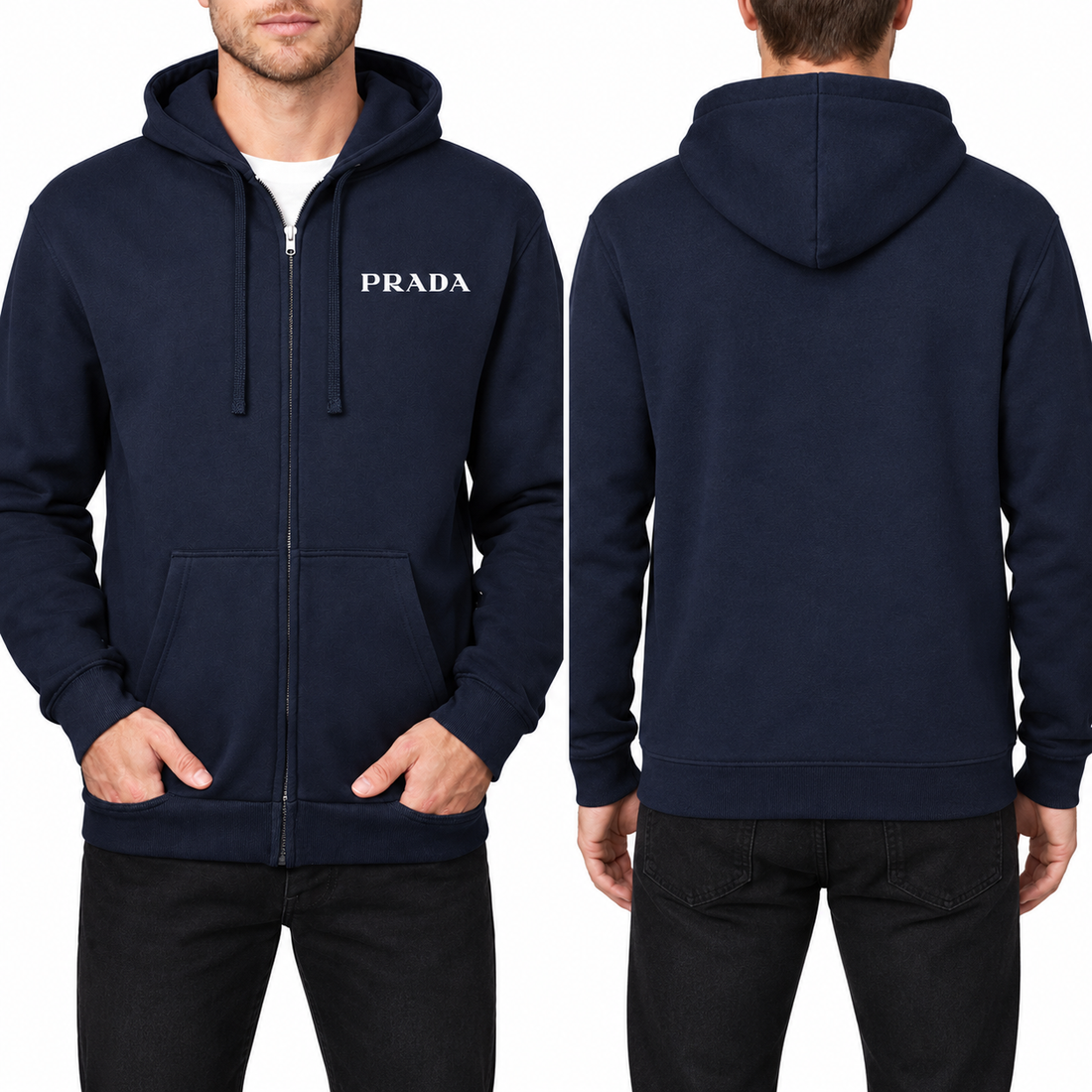 Men's Prada Zipper Hoodie - Navy - back