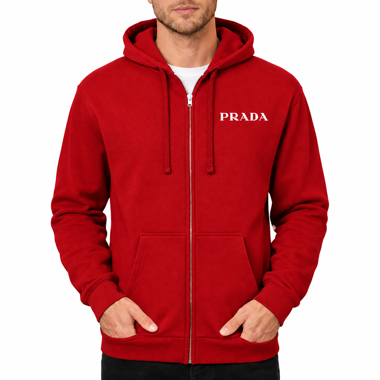 Men's Prada Zipper Hoodie - Red - hero