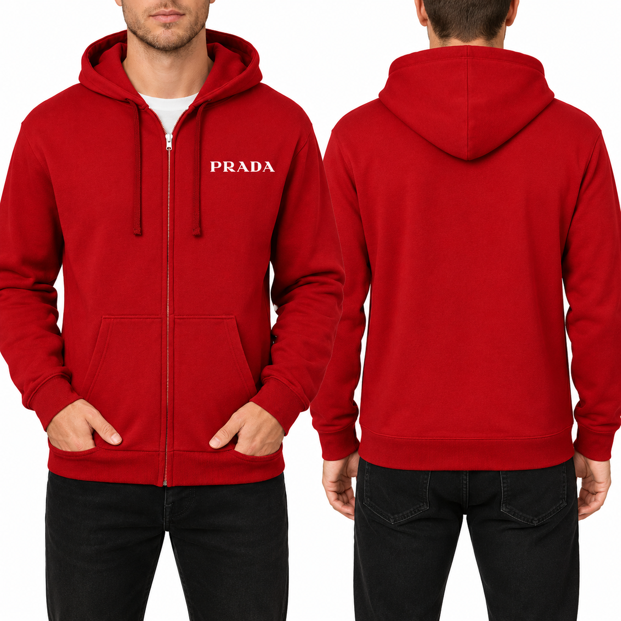 Men's Prada Zipper Hoodie - Red - back