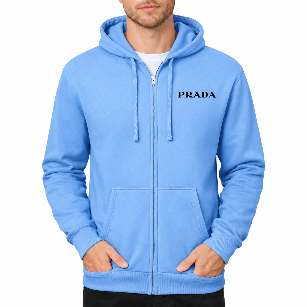 Men's Prada Zipper Hoodie - Sky Blue - hero