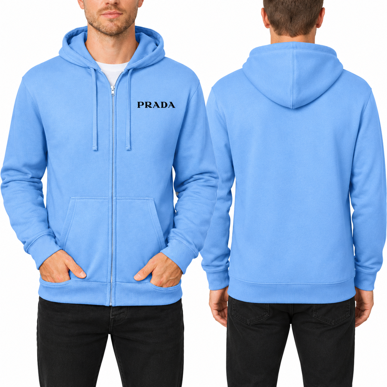 Men's Prada Zipper Hoodie - Sky Blue - back
