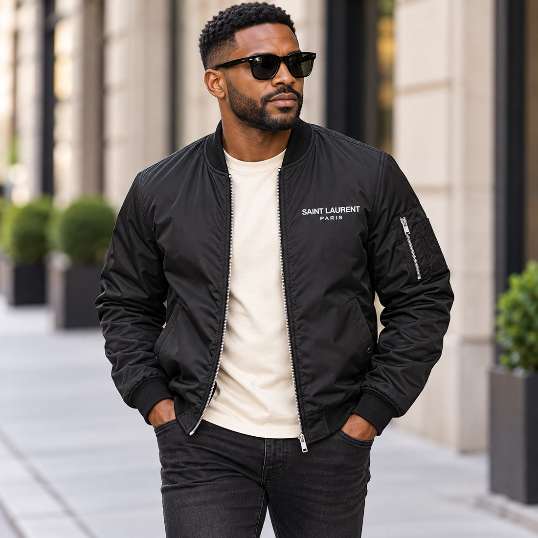 Men's Saint Laurent Lightweight Bomber Jacket | Color: Black | Image 1