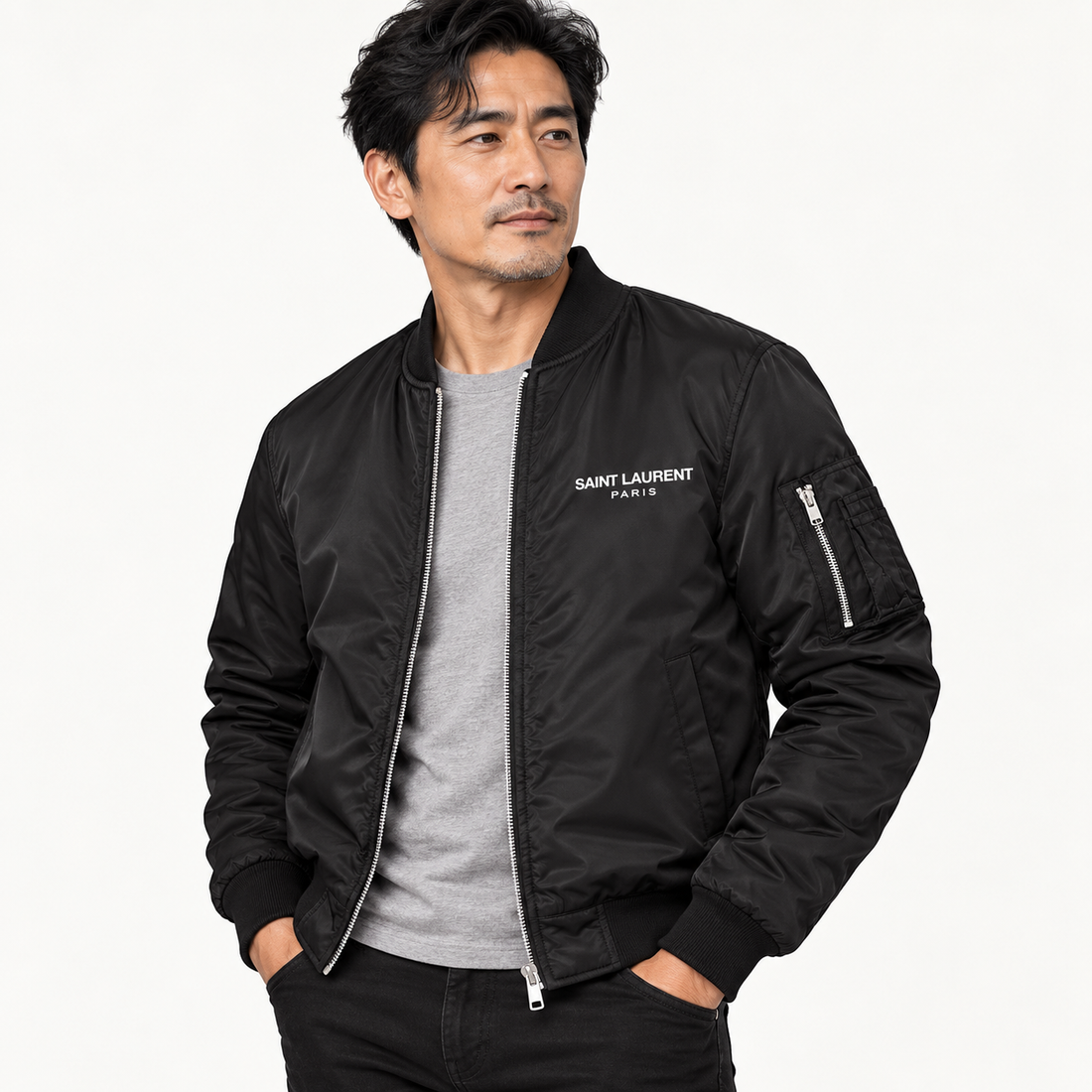 Men's Saint Laurent Lightweight Bomber Jacket | Color: Black | Image 3