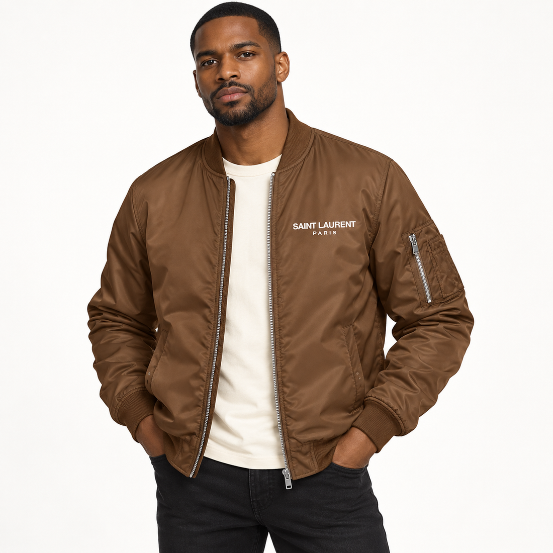 Men's Saint Laurent Lightweight Bomber Jacket | Color: Brown | Image 3