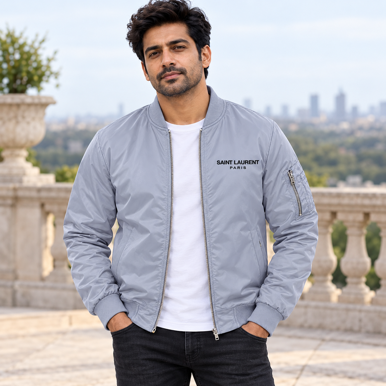 Men's Saint Laurent Lightweight Bomber Jacket | Color: Grey | Image 1