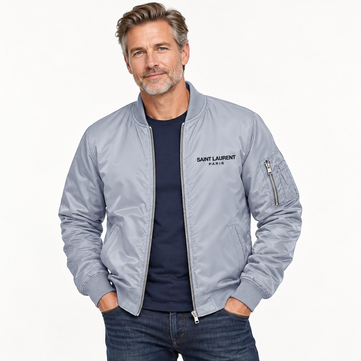 Men's Saint Laurent Lightweight Bomber Jacket | Color: Grey | Image 3