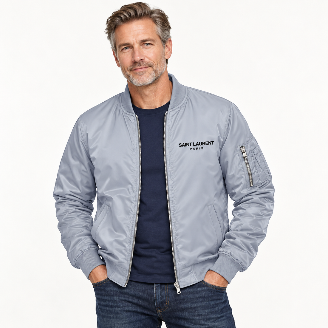 Men's Saint Laurent Lightweight Bomber Jacket | Color: Grey | Image 3