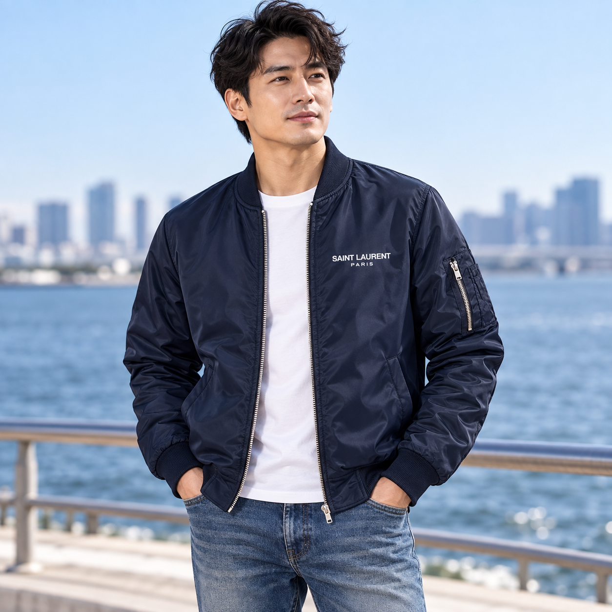 Men's Saint Laurent Lightweight Bomber Jacket | Color: Navy | Image 1