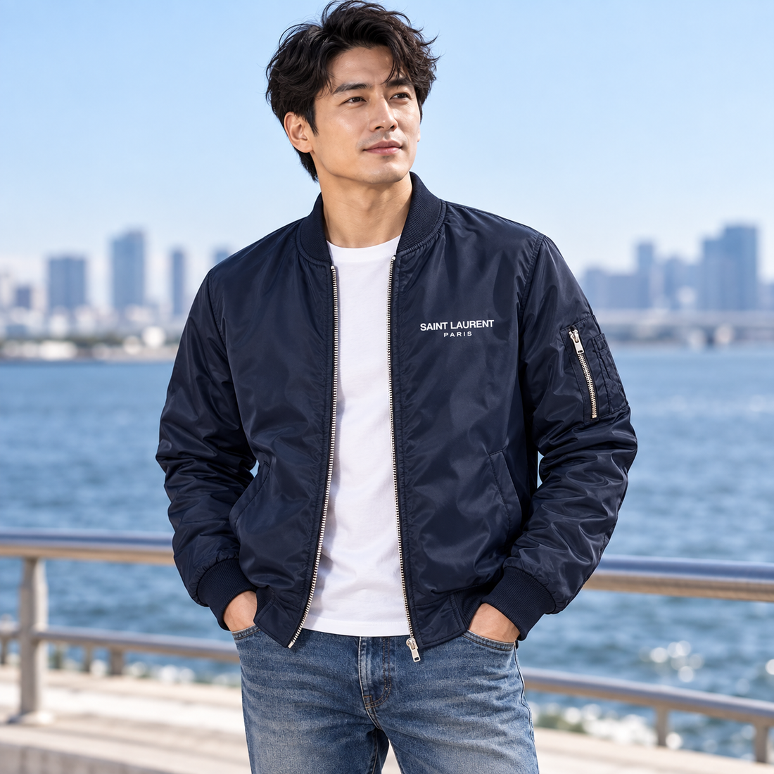 Men's Saint Laurent Lightweight Bomber Jacket | Color: Navy | Image 1