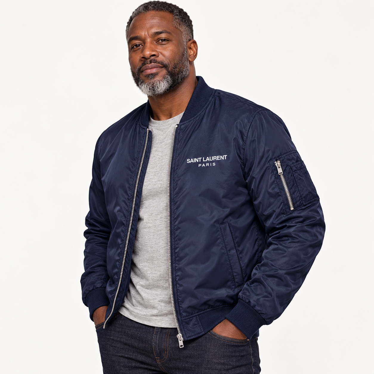 Men's Saint Laurent Lightweight Bomber Jacket | Color: Navy | Image 3