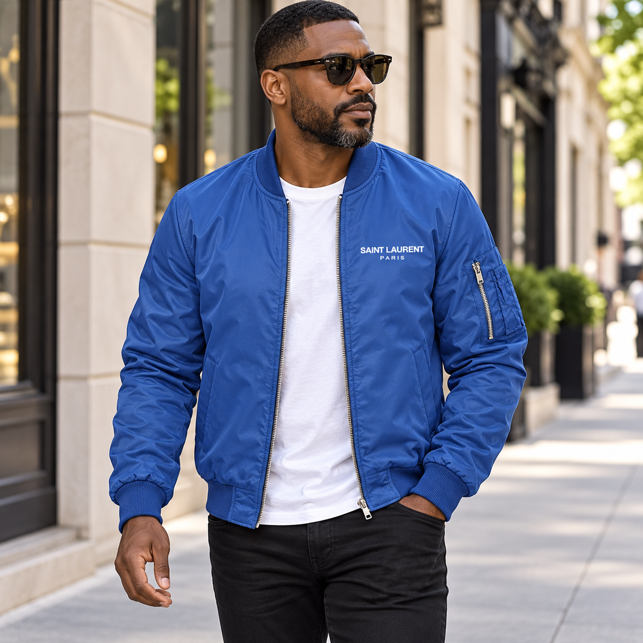 Men's Saint Laurent Lightweight Bomber Jacket | Color: Royal Blue | Image 1