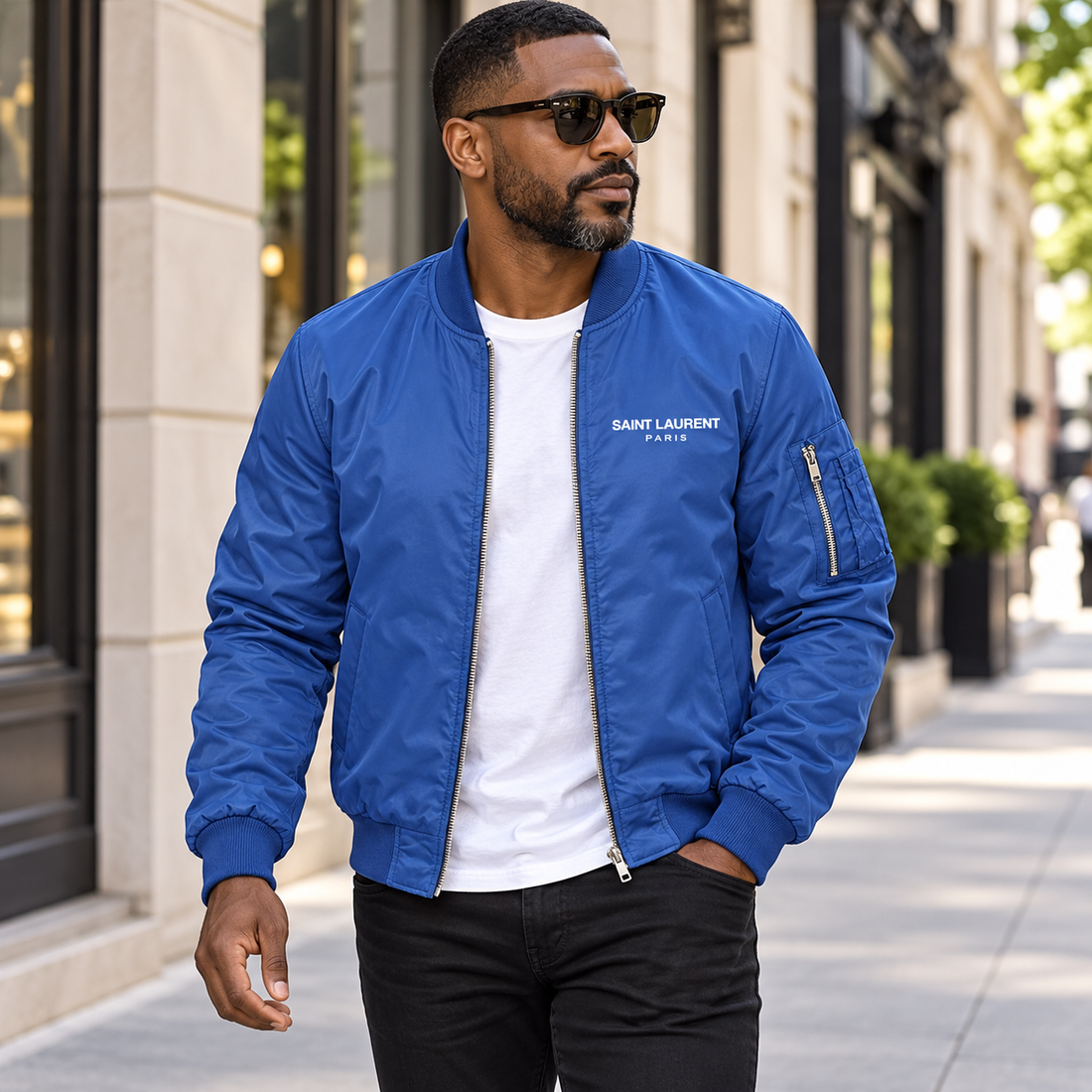 Men's Saint Laurent Lightweight Bomber Jacket | Color: Royal Blue | Image 1