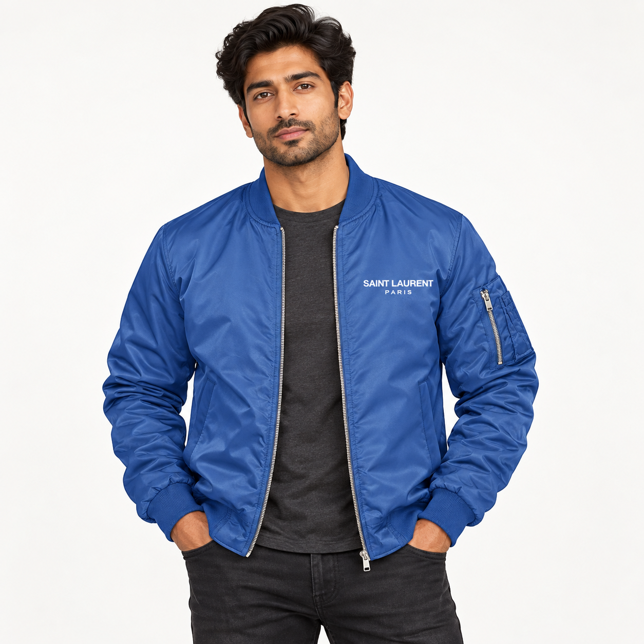 Men's Saint Laurent Lightweight Bomber Jacket | Color: Royal Blue | Image 3