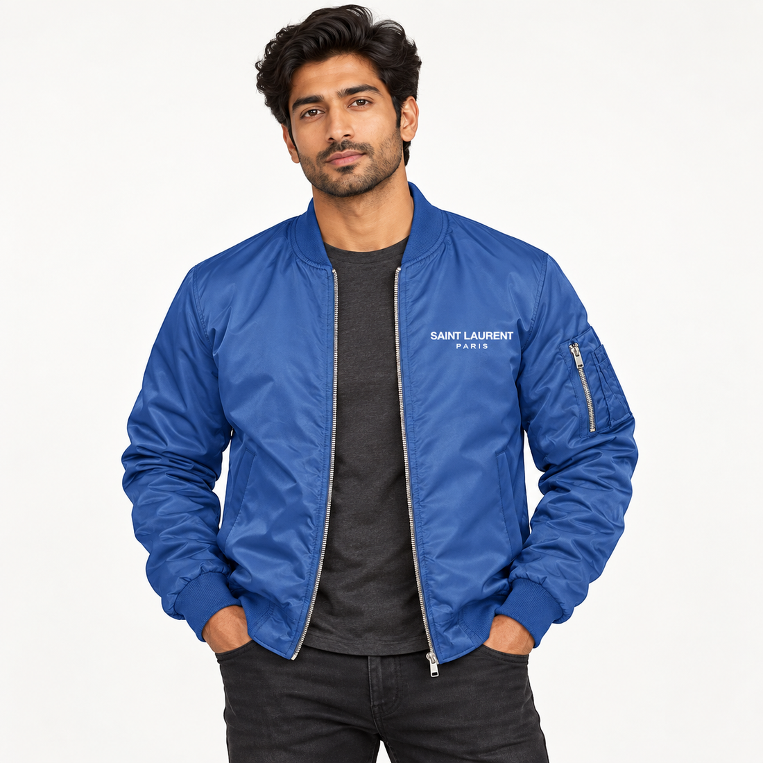 Men's Saint Laurent Lightweight Bomber Jacket | Color: Royal Blue | Image 3