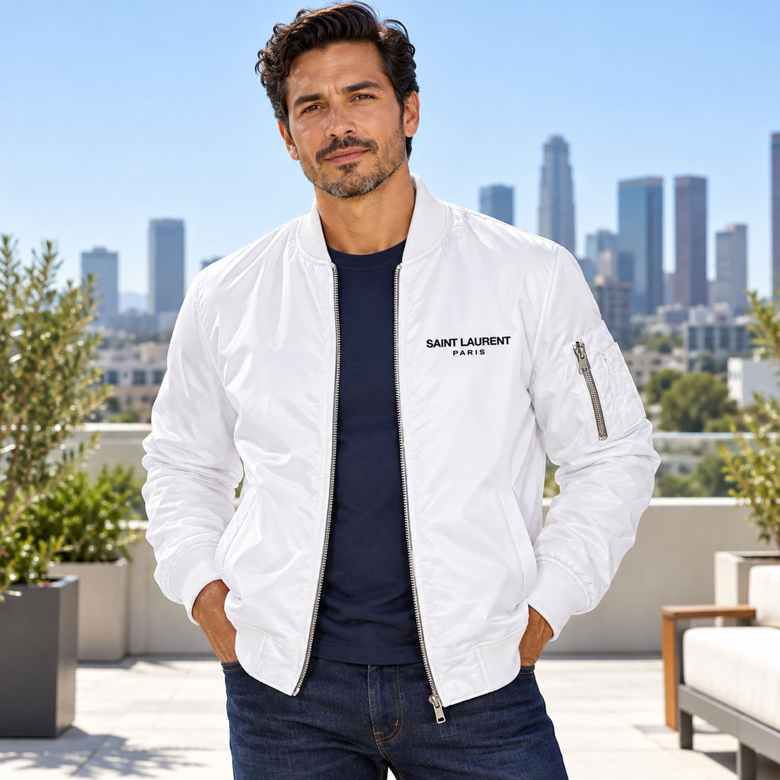 Men's Saint Laurent Lightweight Bomber Jacket | Color: White | Image 1