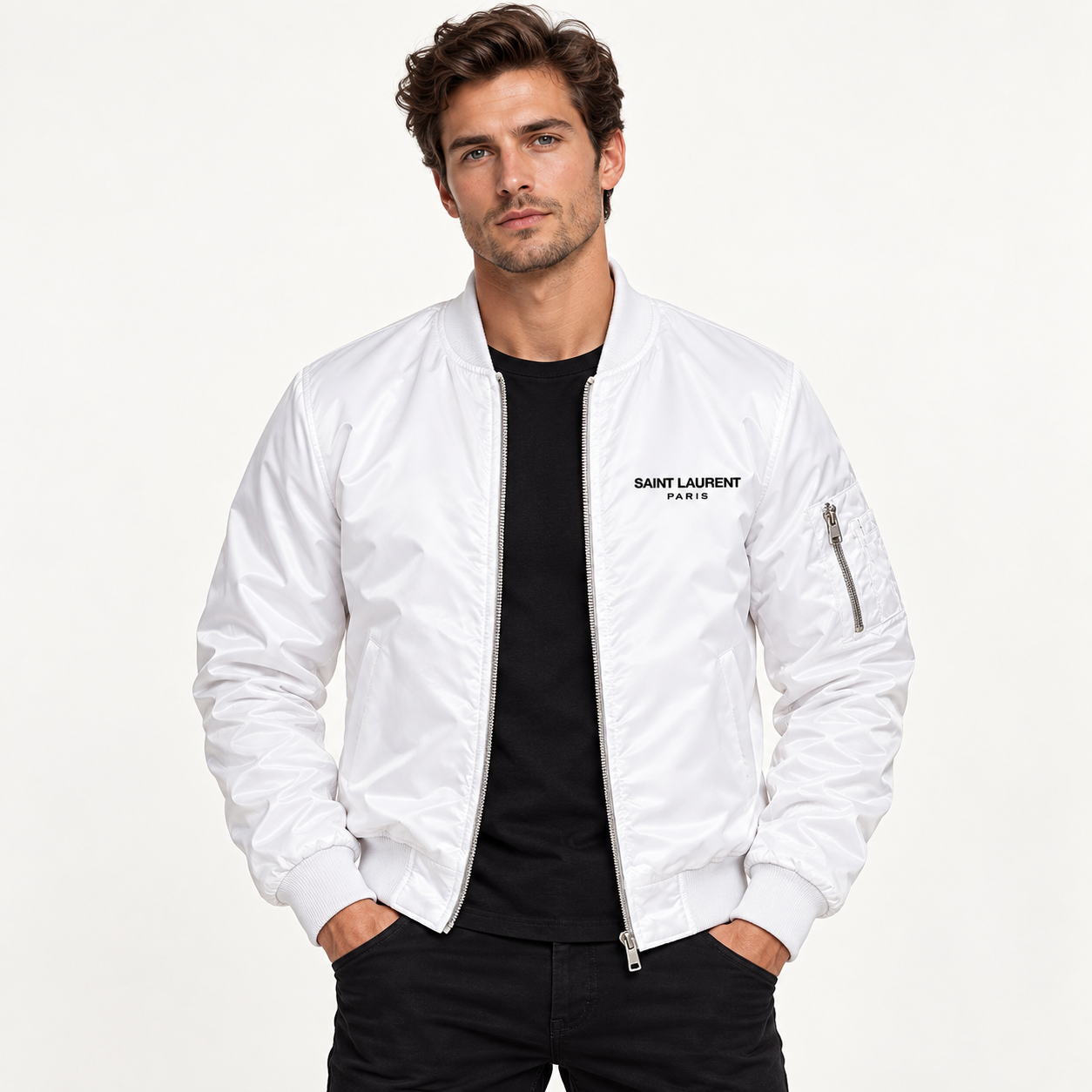 Men's Saint Laurent Lightweight Bomber Jacket | Color: White | Image 3