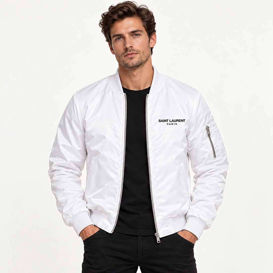 Men's Saint Laurent Lightweight Bomber Jacket | Color: White | Image 3