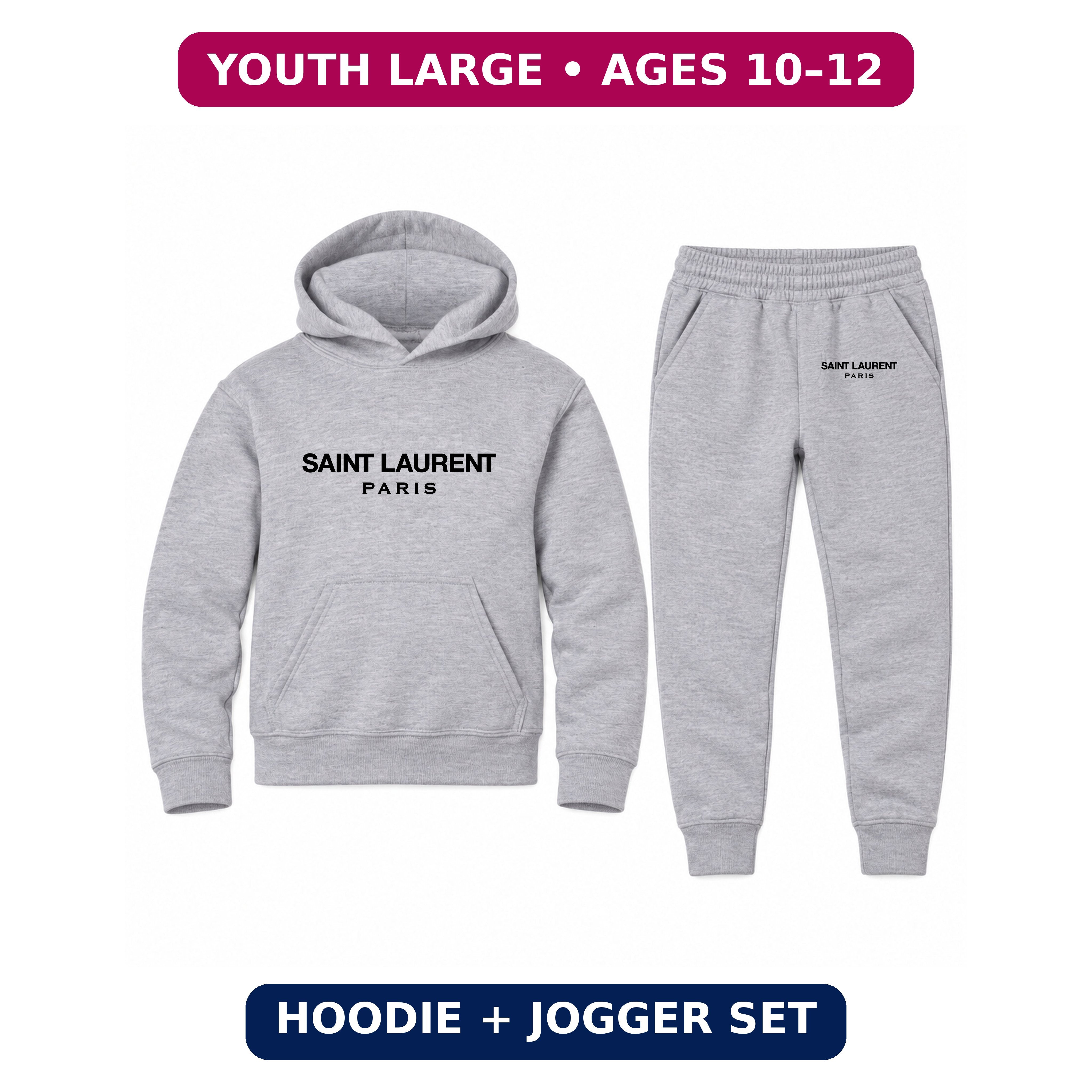 Saint Laurent Youth Hoodie Jogger Set | Sports Grey | Youth Large, ages 10–12