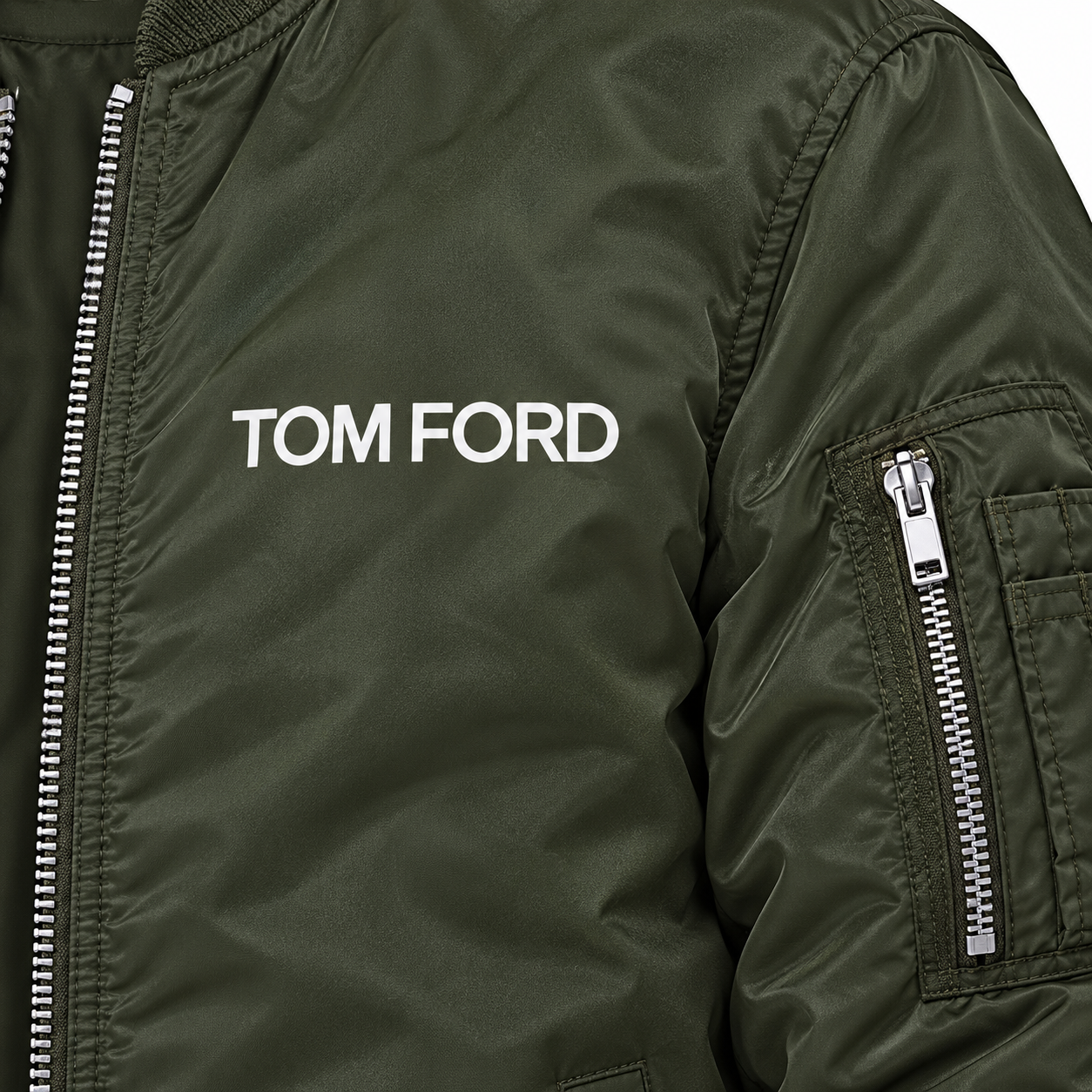 Men's Tom Ford Lightweight Bomber Jacket | Color: Army Green | Image 2
