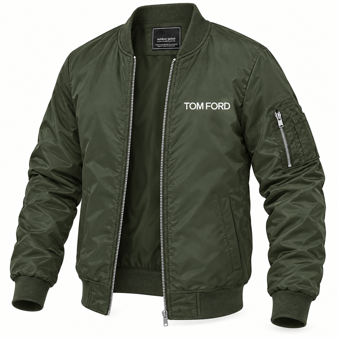Men's Tom Ford Lightweight Bomber Jacket | Color: Army Green | Image 4