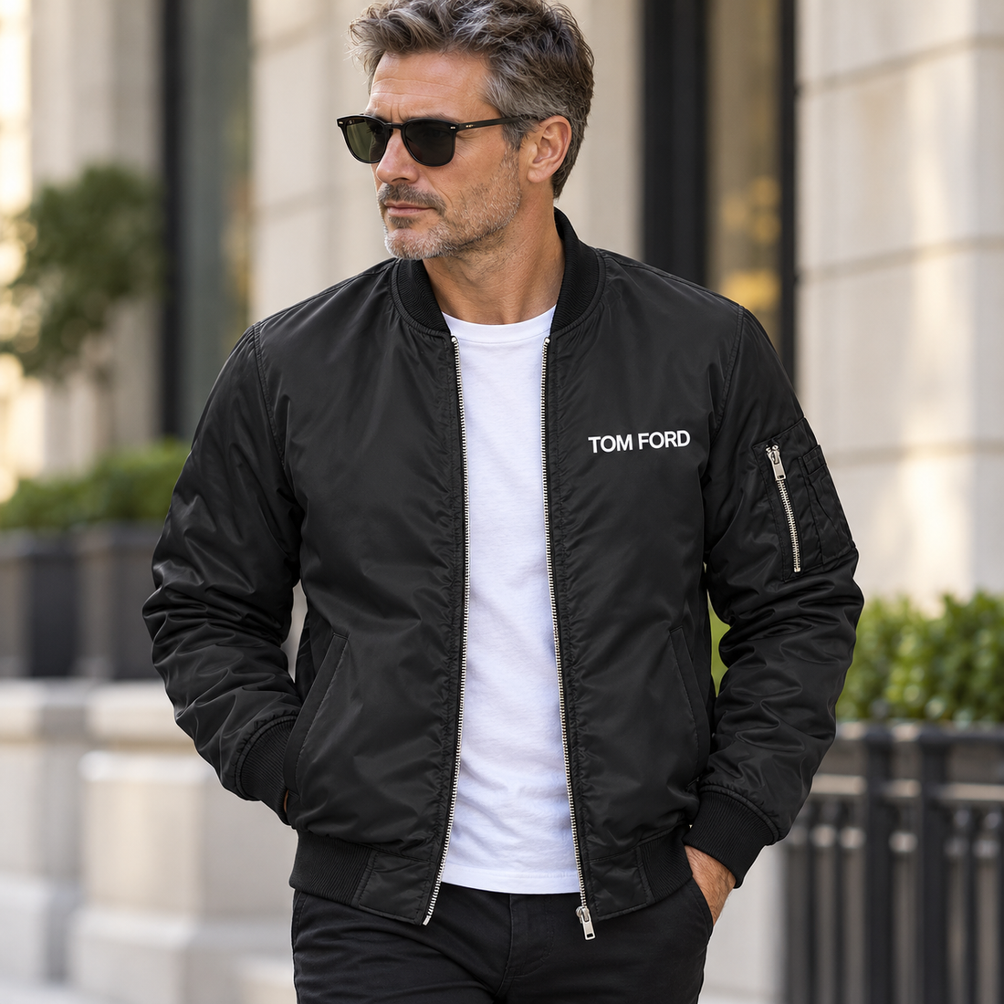 Men's Tom Ford Lightweight Bomber Jacket | Color: Black | Image 1