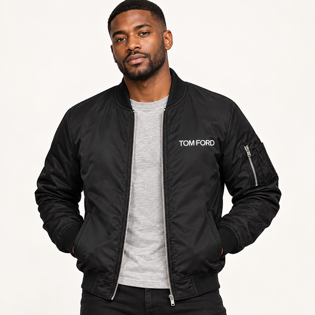 Men's Tom Ford Lightweight Bomber Jacket | Color: Black | Image 3