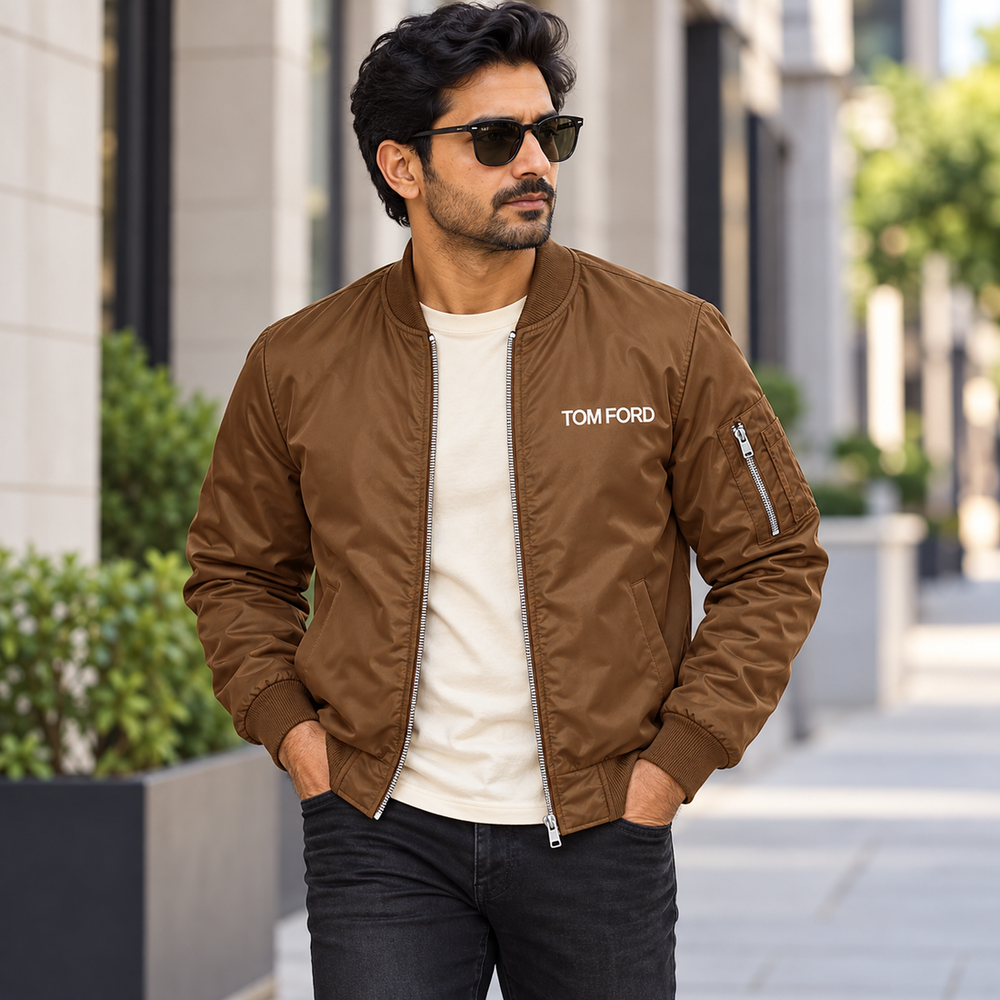 Men's Tom Ford Lightweight Bomber Jacket | Color: Brown | Image 1