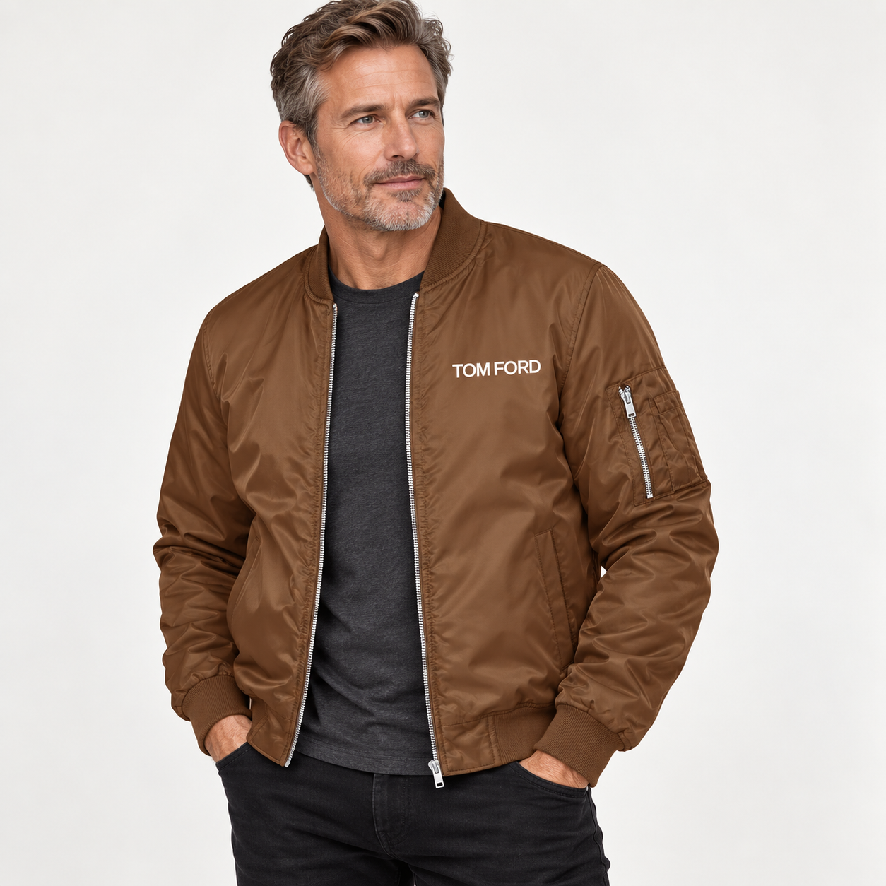 Men's Tom Ford Lightweight Bomber Jacket | Color: Brown | Image 3