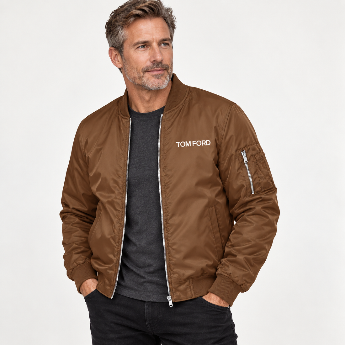 Men's Tom Ford Lightweight Bomber Jacket | Color: Brown | Image 3