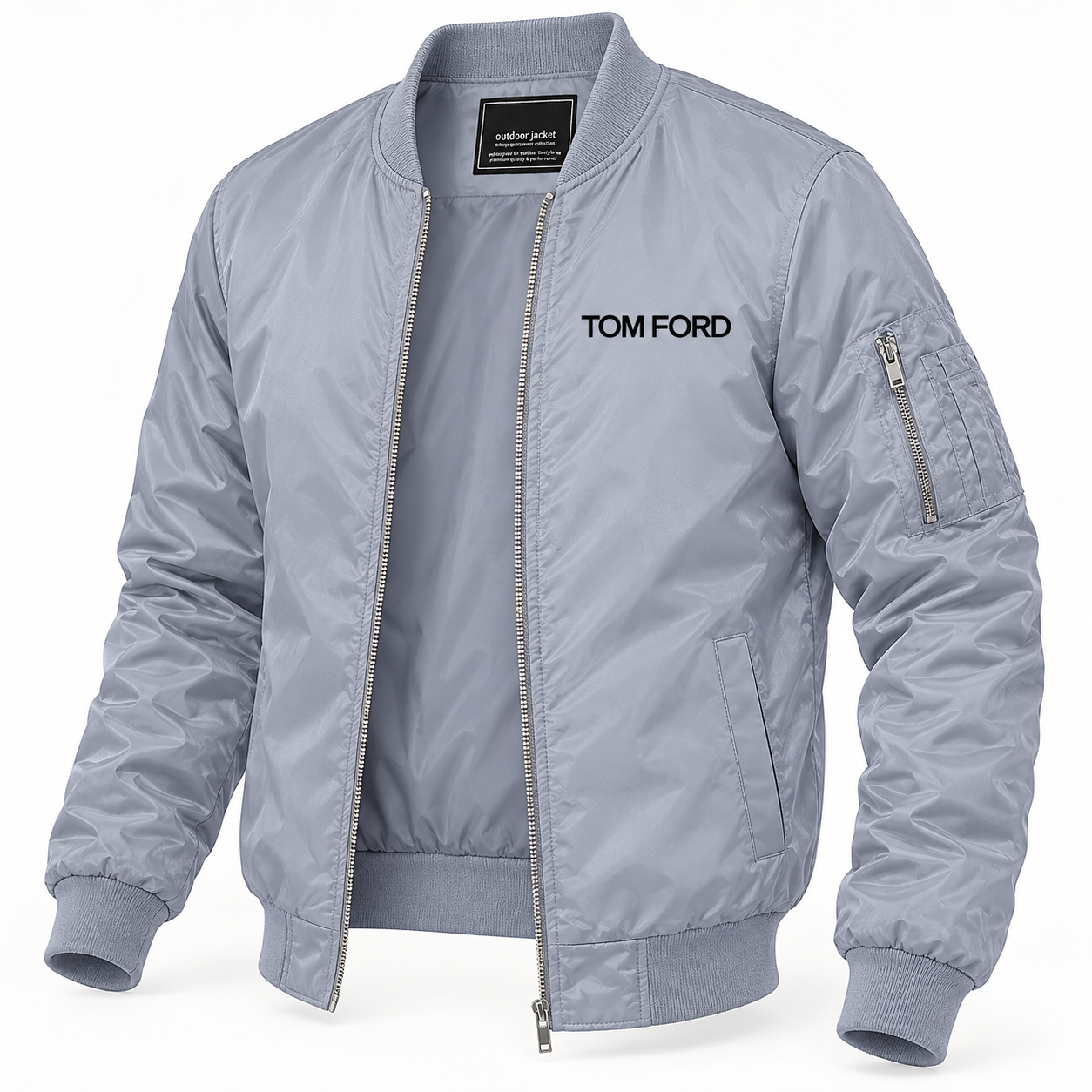 Men's Tom Ford Lightweight Bomber Jacket | Color: Grey | Image 4