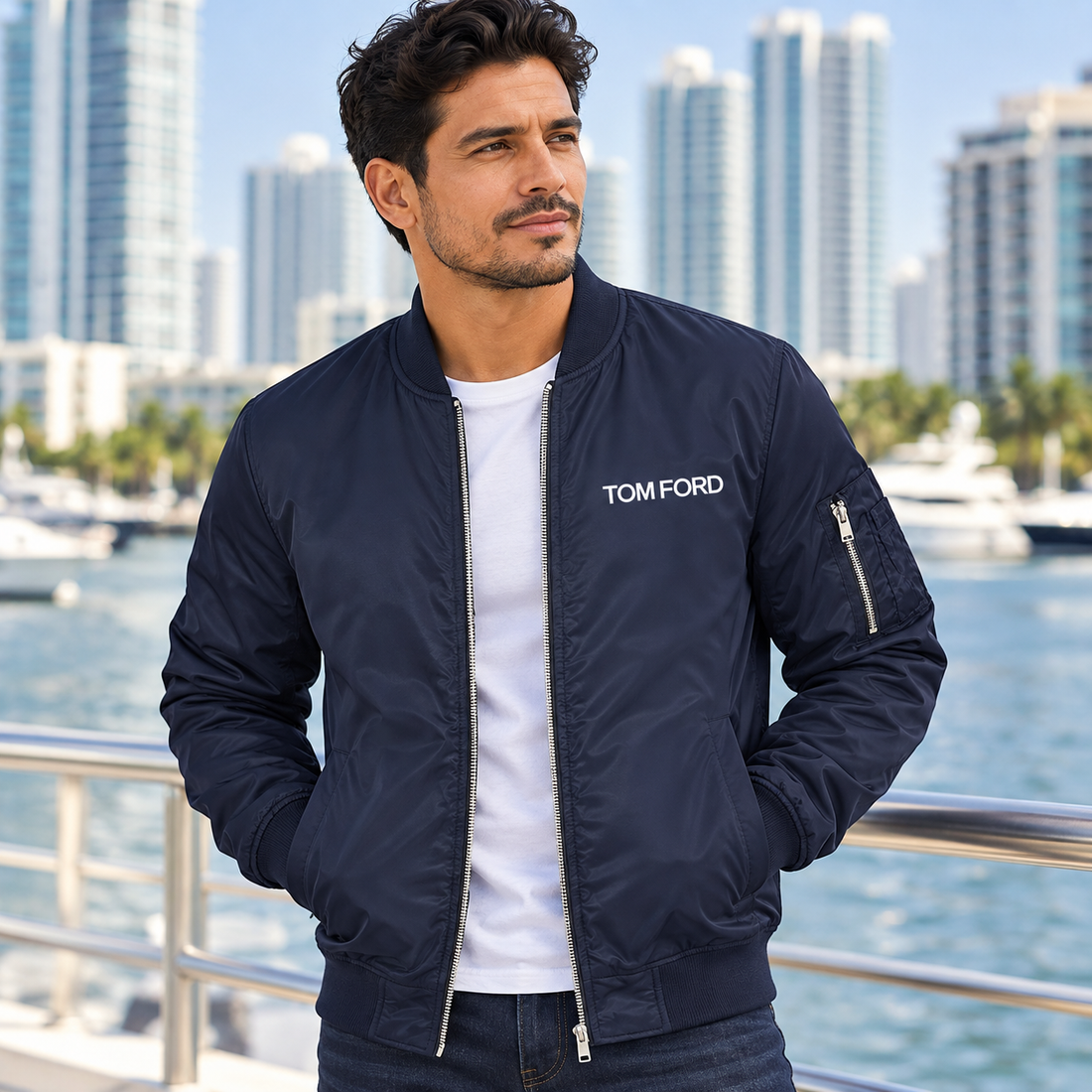 Men's Tom Ford Lightweight Bomber Jacket | Color: Navy | Image 1