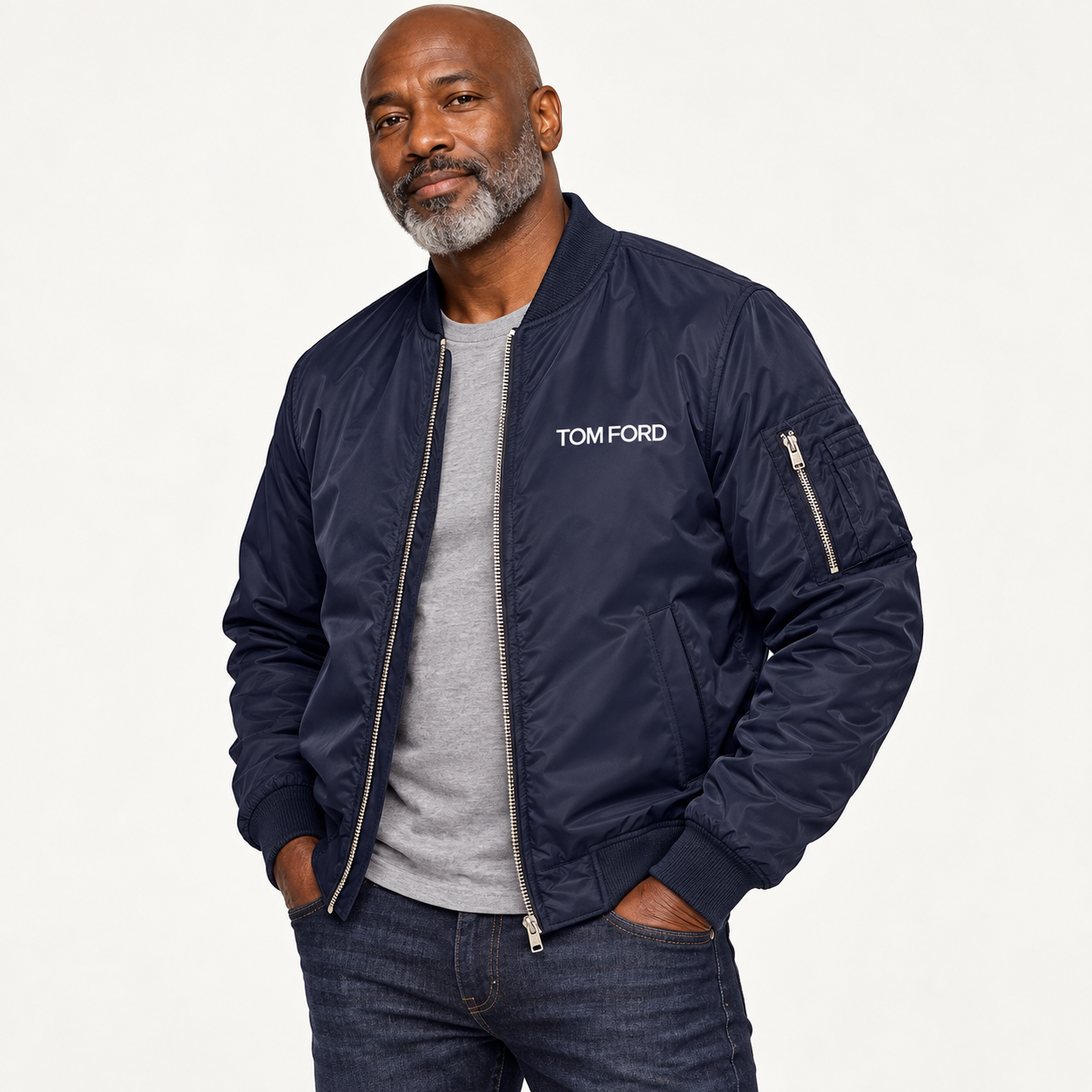 Men's Tom Ford Lightweight Bomber Jacket | Color: Navy | Image 3