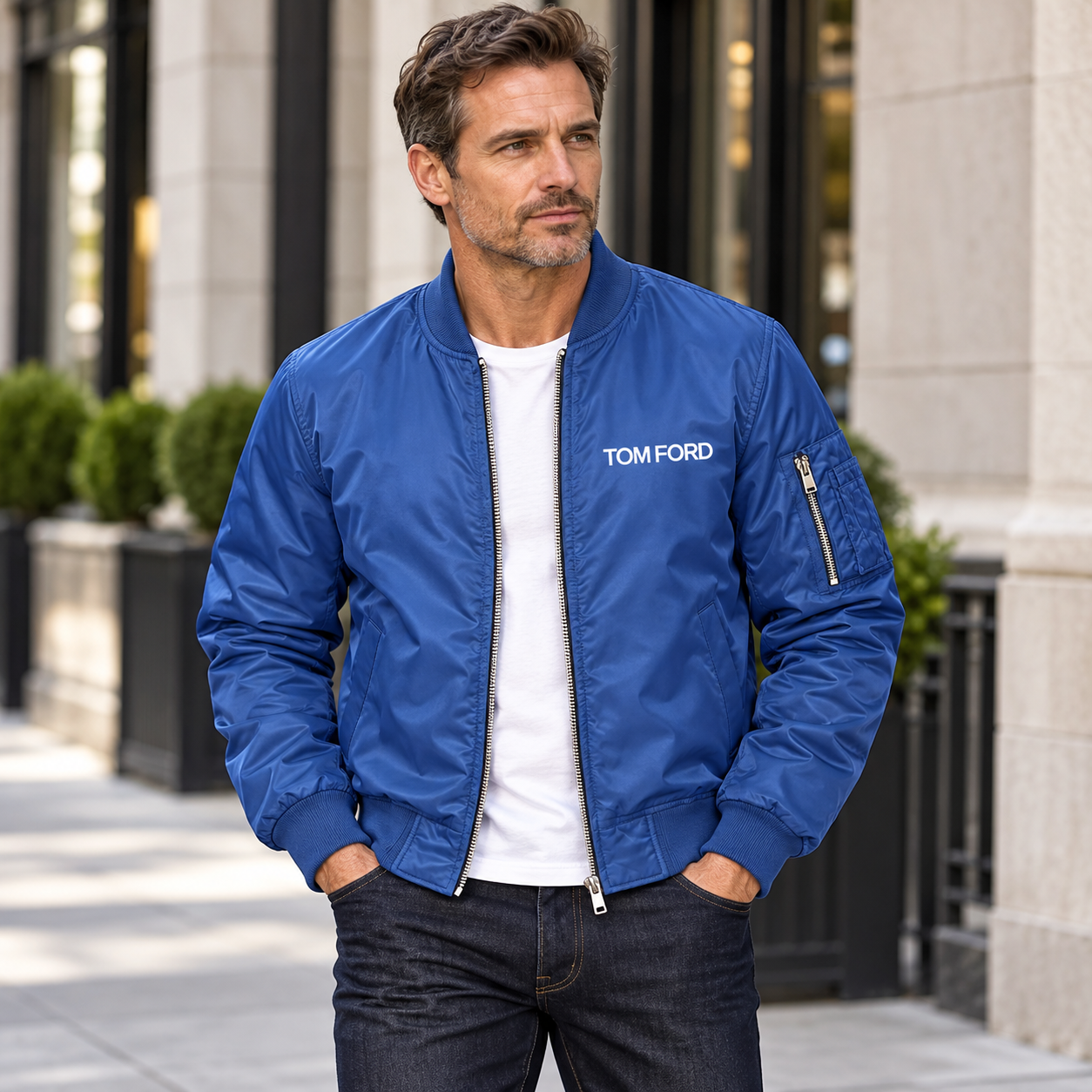 Men's Tom Ford Lightweight Bomber Jacket | Color: Royal Blue | Image 1