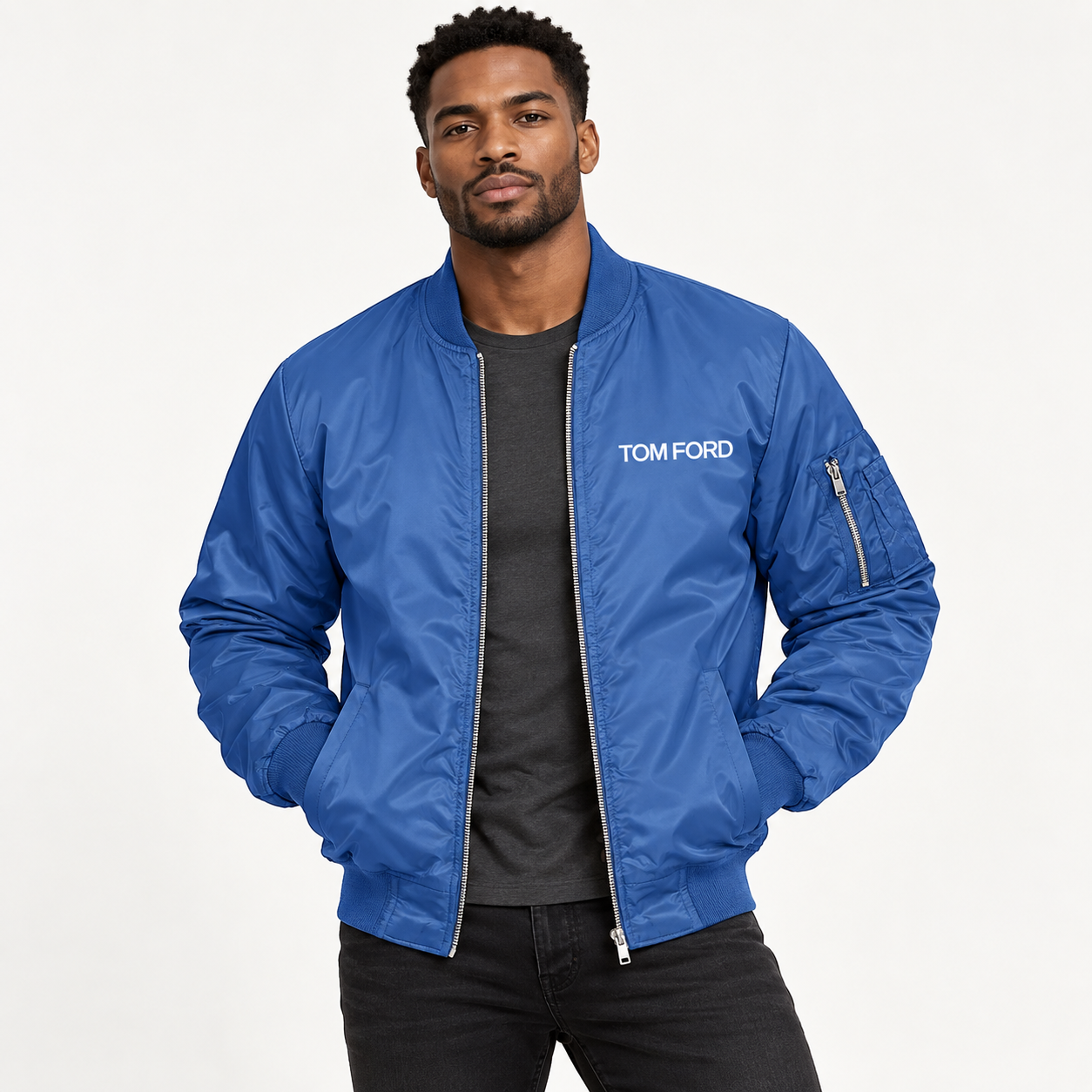 Men's Tom Ford Lightweight Bomber Jacket | Color: Royal Blue | Image 3