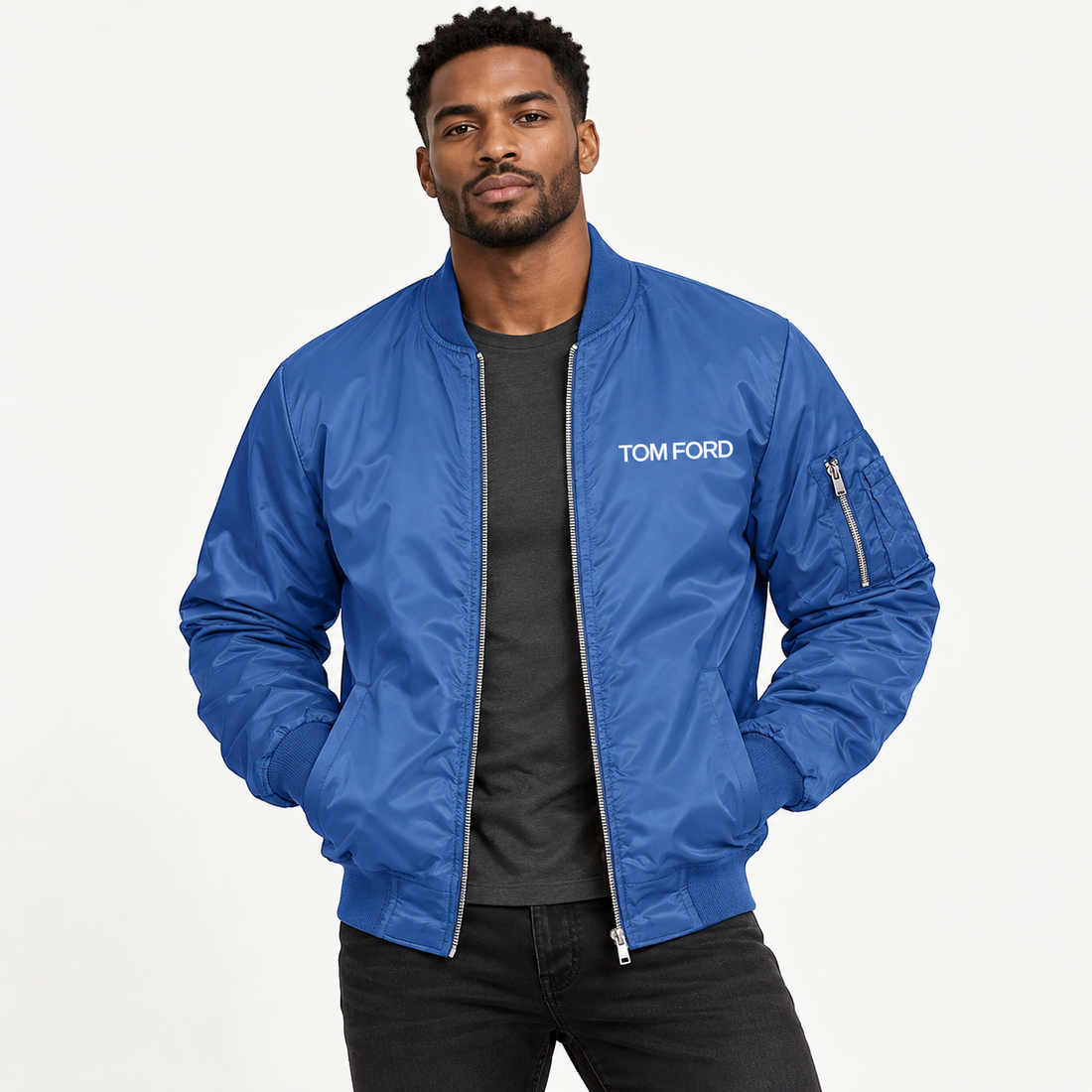 Men's Tom Ford Lightweight Bomber Jacket | Color: Royal Blue | Image 3