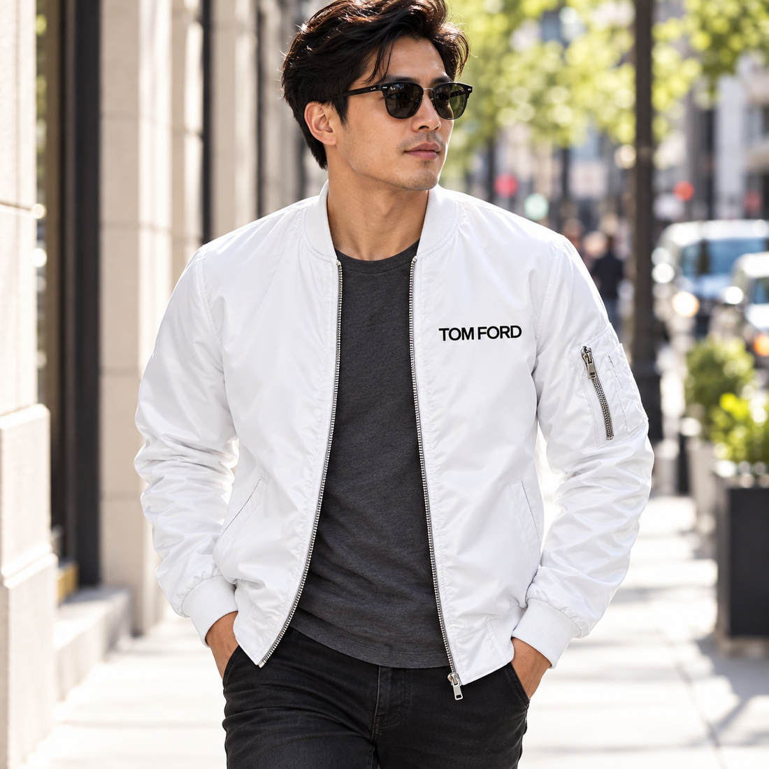 Men's Tom Ford Lightweight Bomber Jacket | Color: White | Image 1