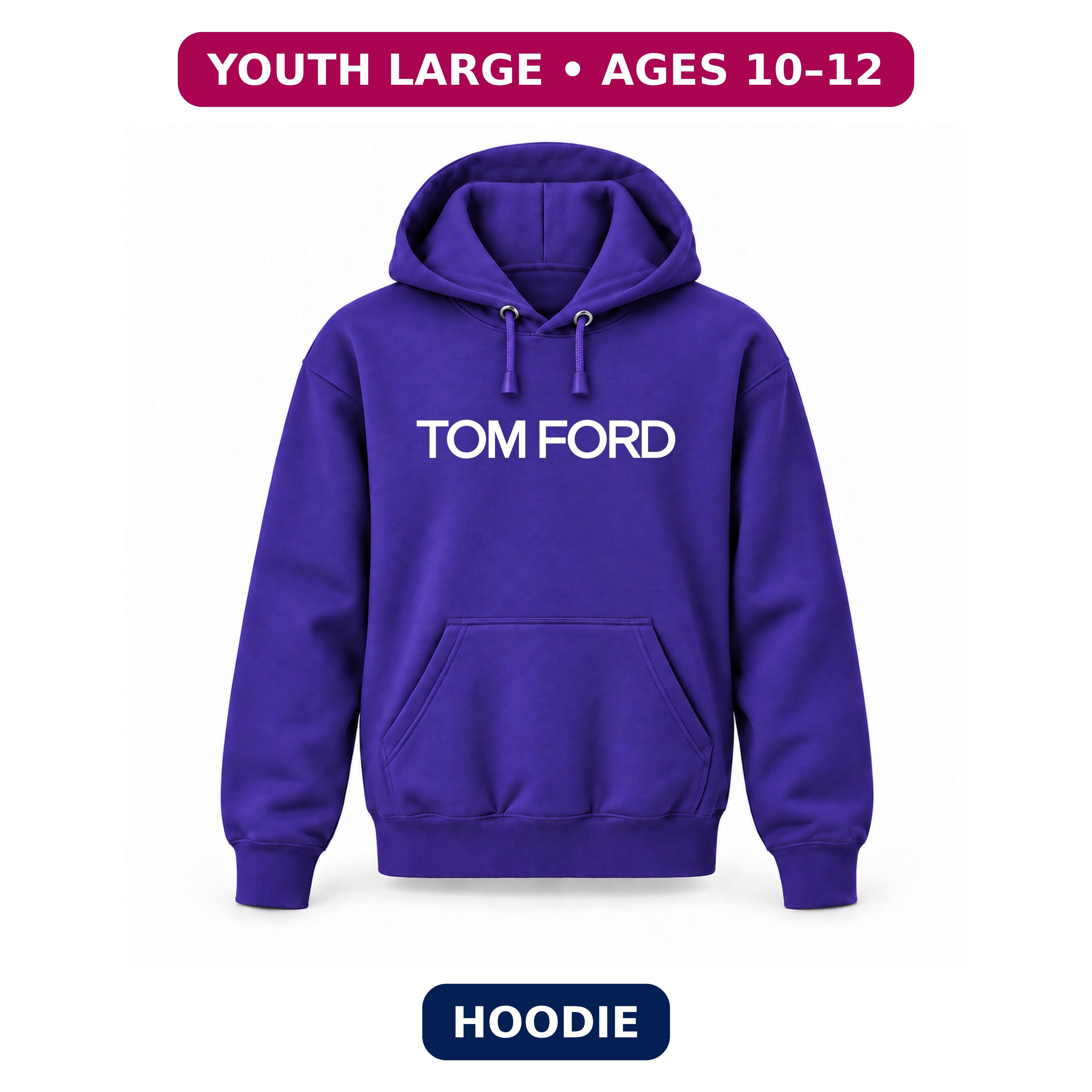Tom Ford - Youth Large Hoodie (Ages 10–12) | Color: Purple