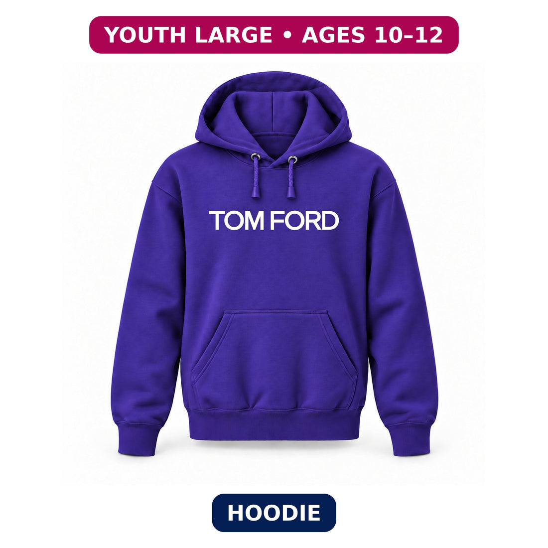 Tom Ford - Youth Large Hoodie (Ages 10–12) | Color: Purple