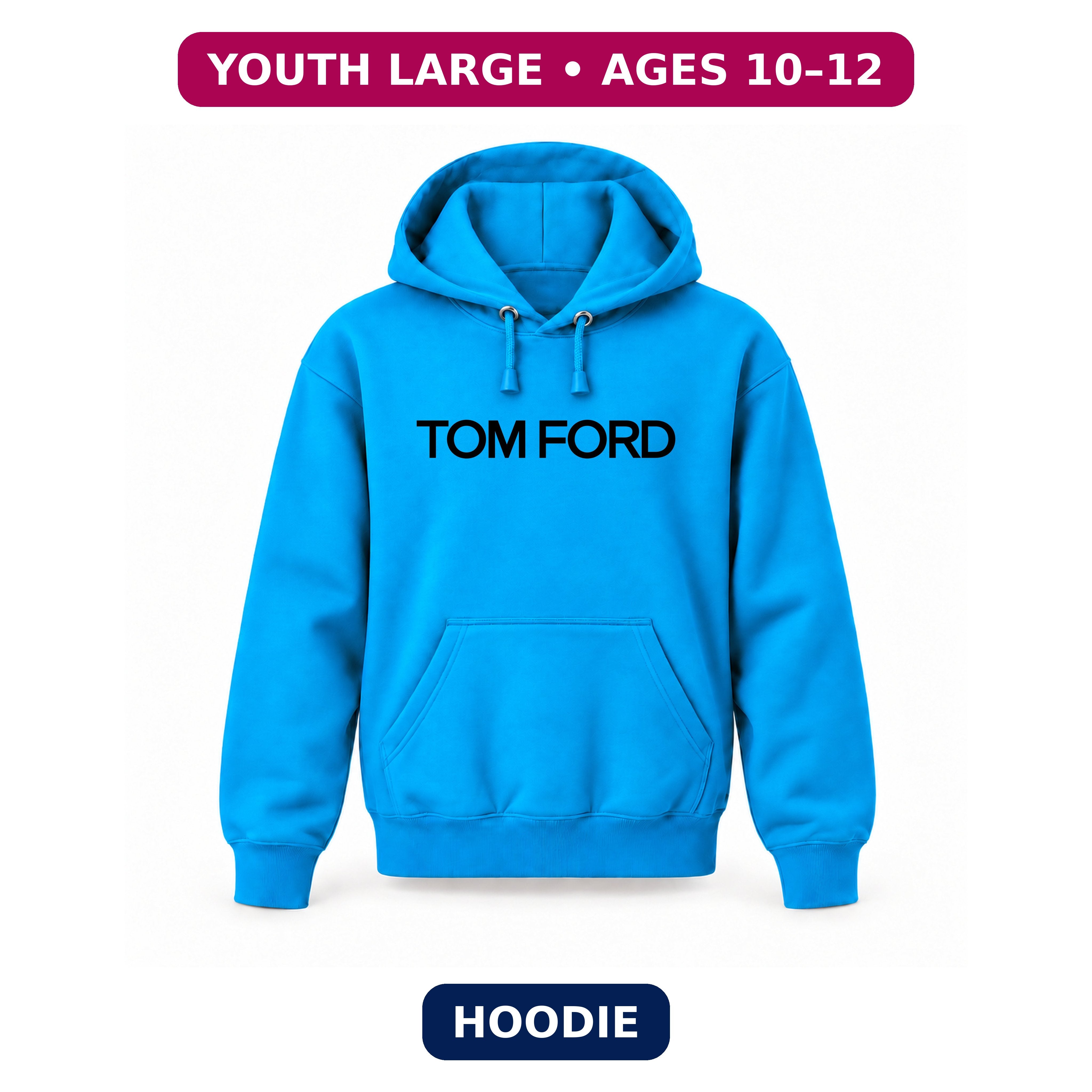 Tom Ford - Youth Large Hoodie (Ages 10–12) | Color: Turquoise