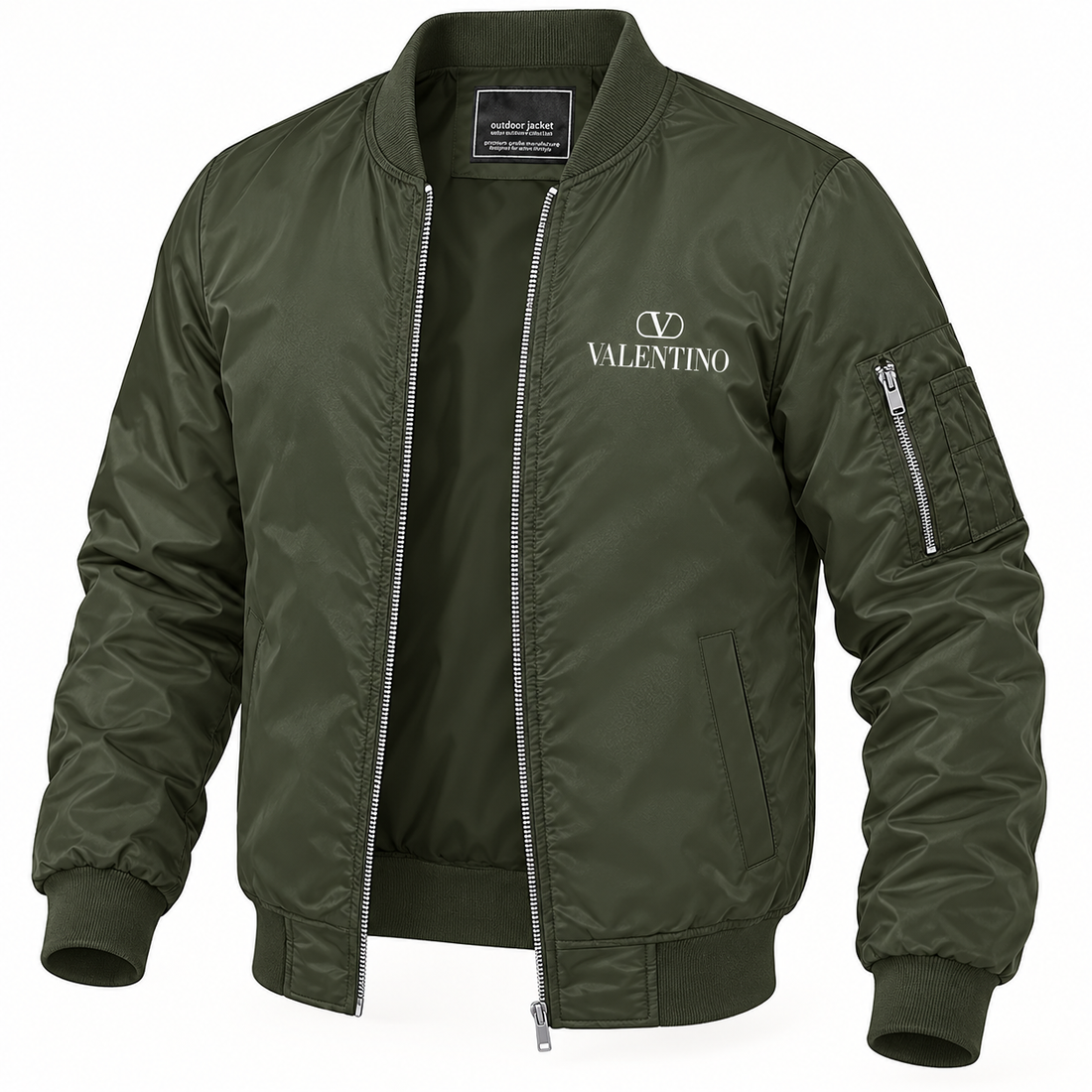 Men's Valentino Lightweight Bomber Jacket | Color: Army Green | Image 4