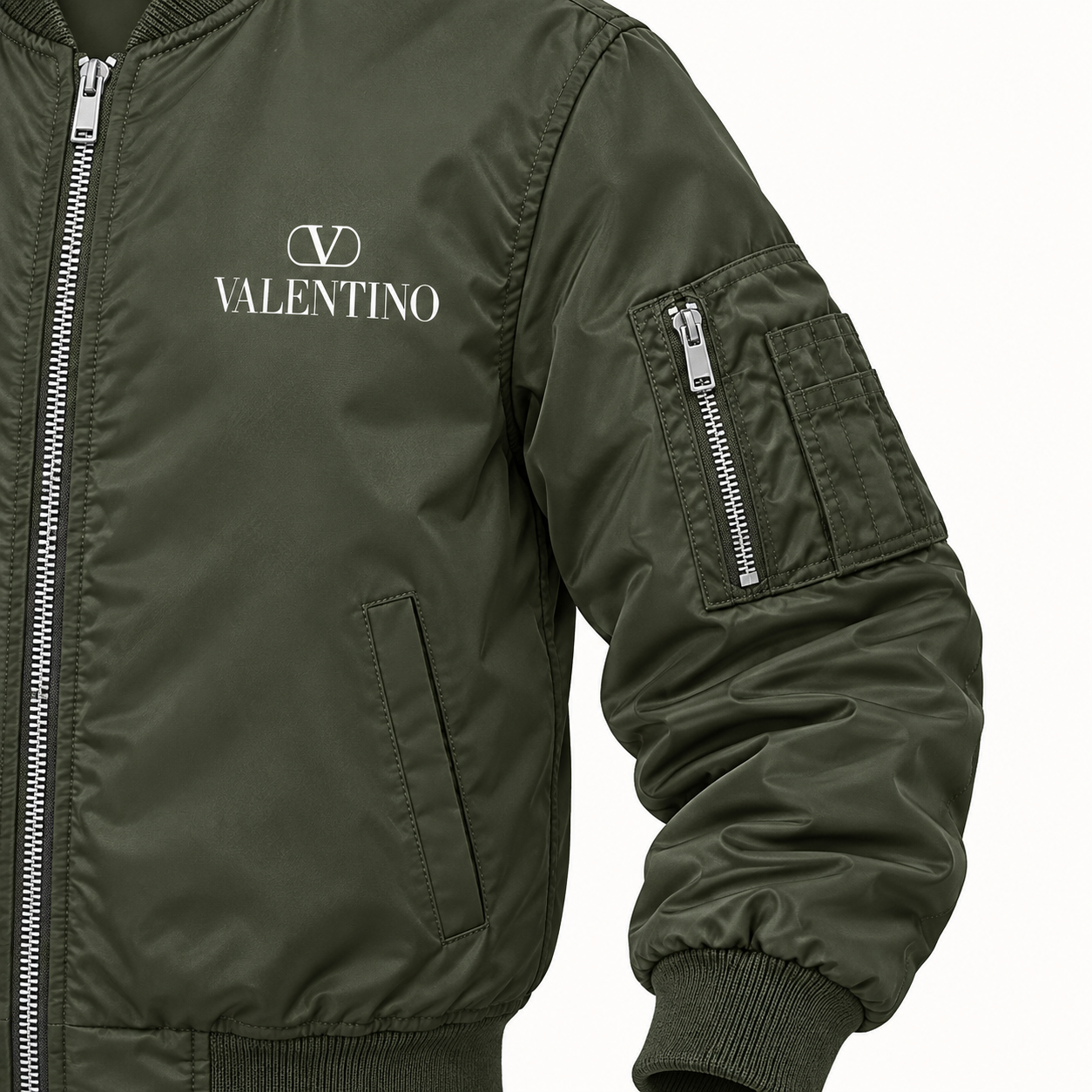 Men's Valentino Lightweight Bomber Jacket | Color: Army Green | Image 5