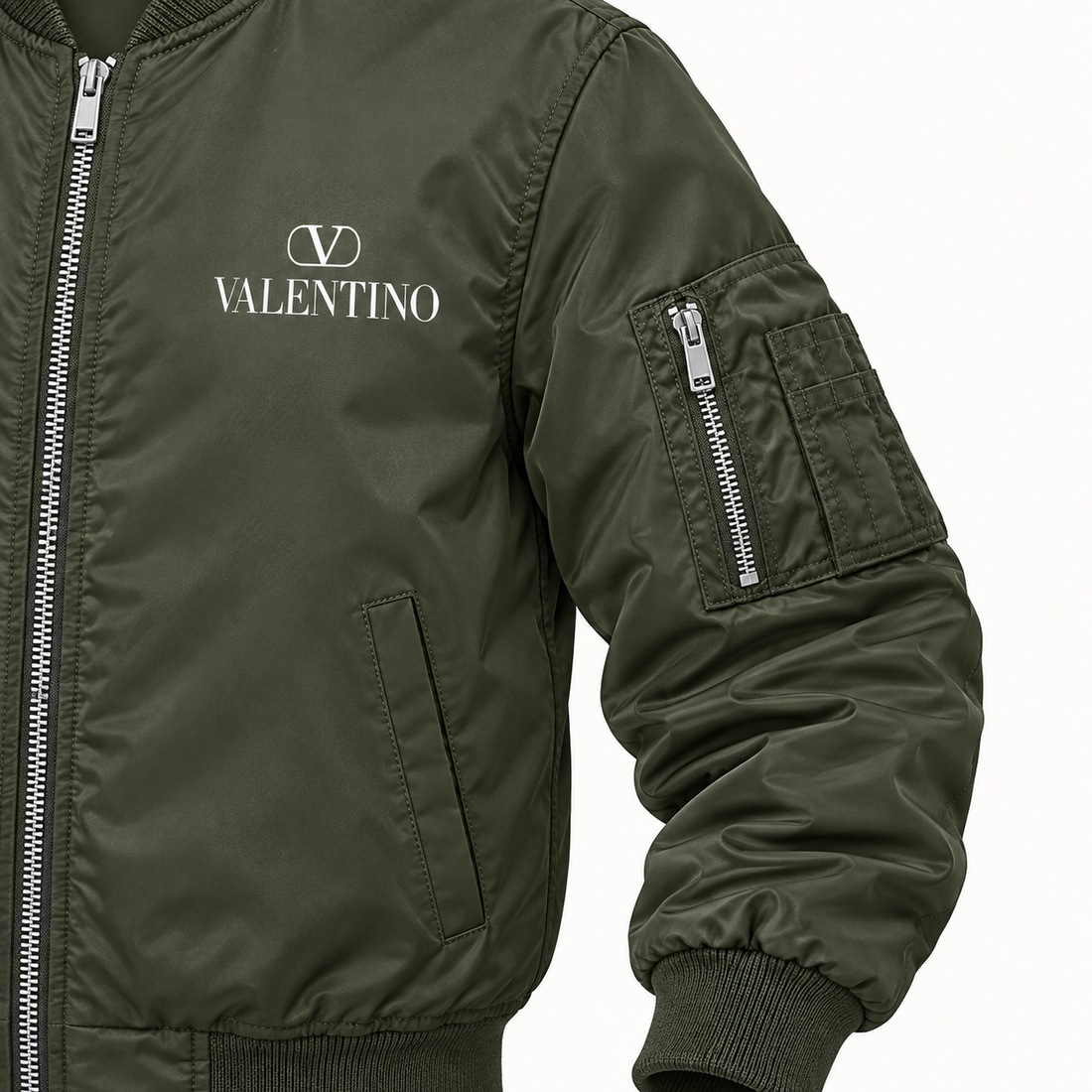 Men's Valentino Lightweight Bomber Jacket | Color: Army Green | Image 5