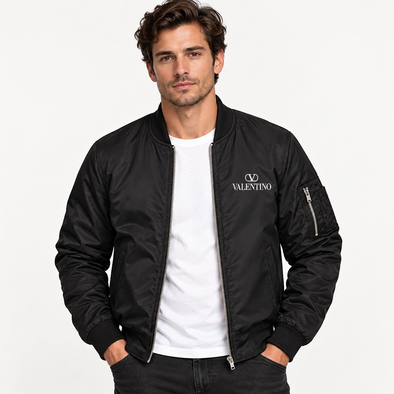 Men's Valentino Lightweight Bomber Jacket | Color: Black | Image 3