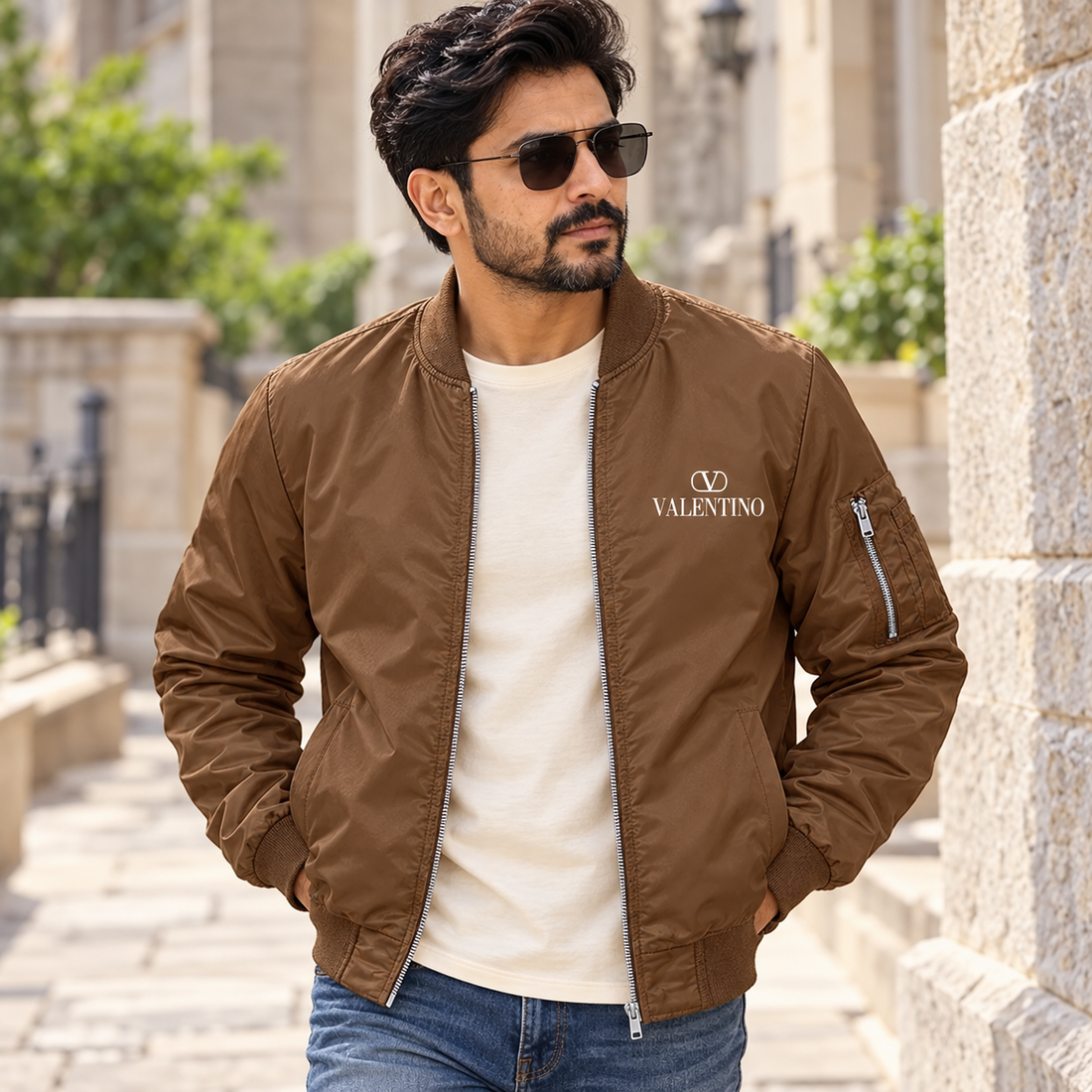 Men's Valentino Lightweight Bomber Jacket | Color: Brown | Image 1