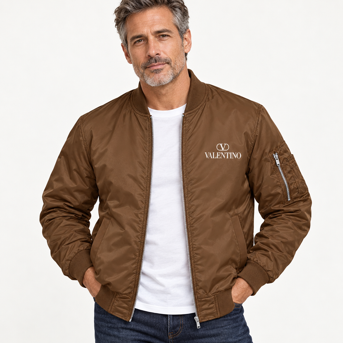 Men's Valentino Lightweight Bomber Jacket | Color: Brown | Image 3