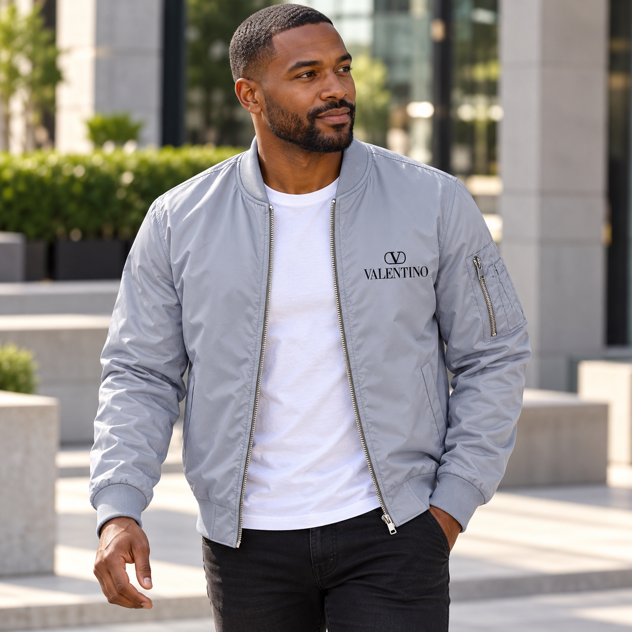 Men's Valentino Lightweight Bomber Jacket | Color: Grey | Image 1