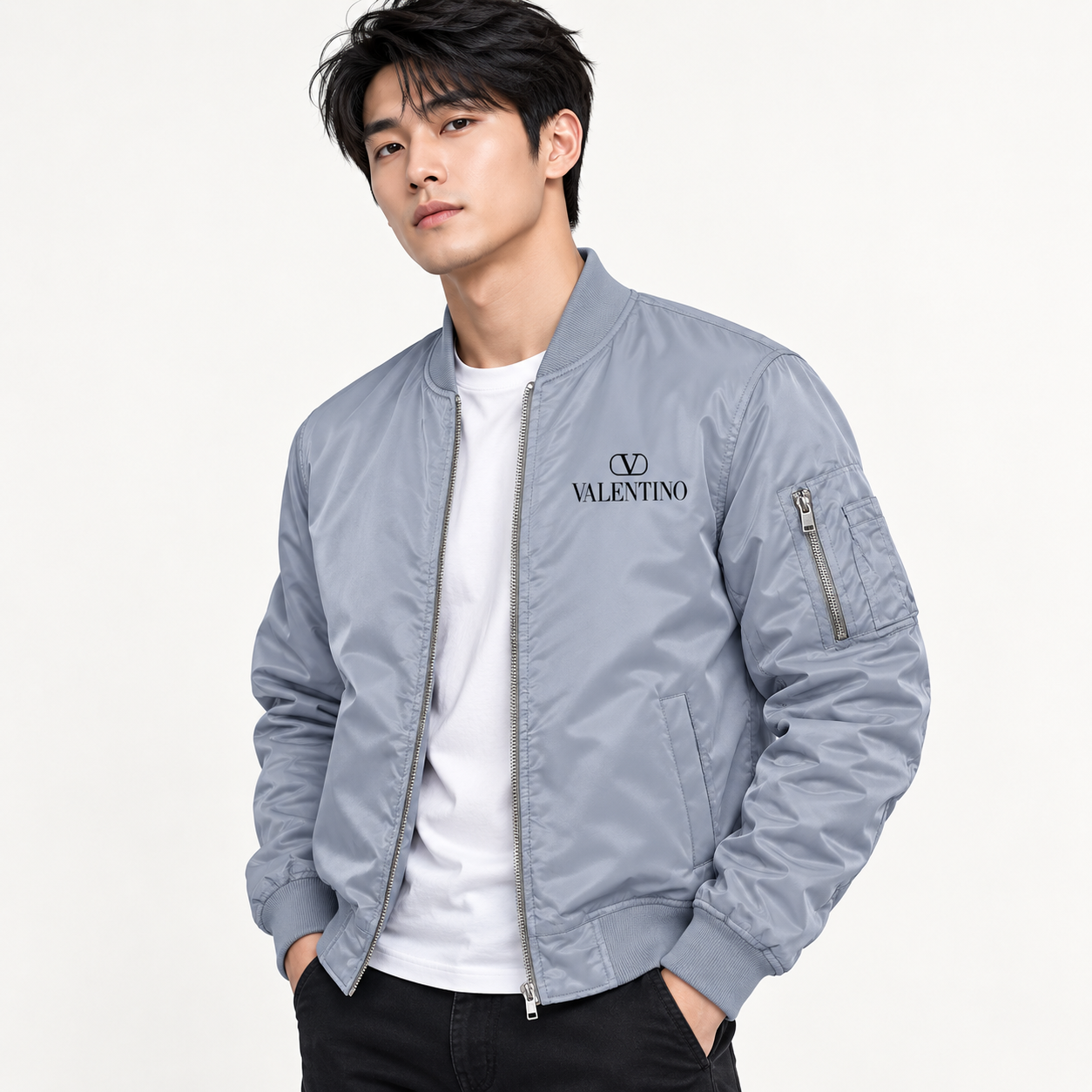 Men's Valentino Lightweight Bomber Jacket | Color: Grey | Image 3