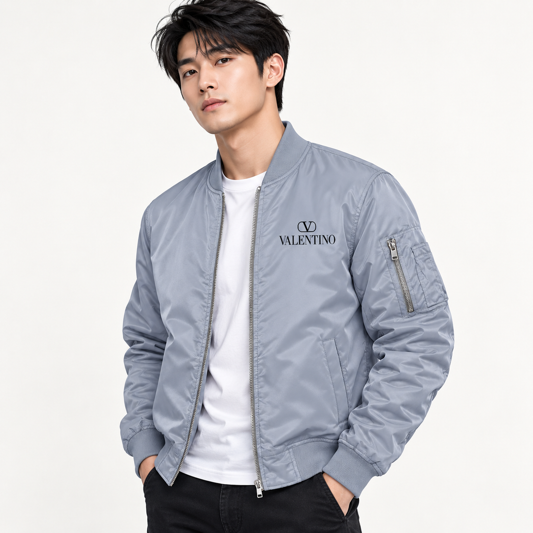Men's Valentino Lightweight Bomber Jacket | Color: Grey | Image 3