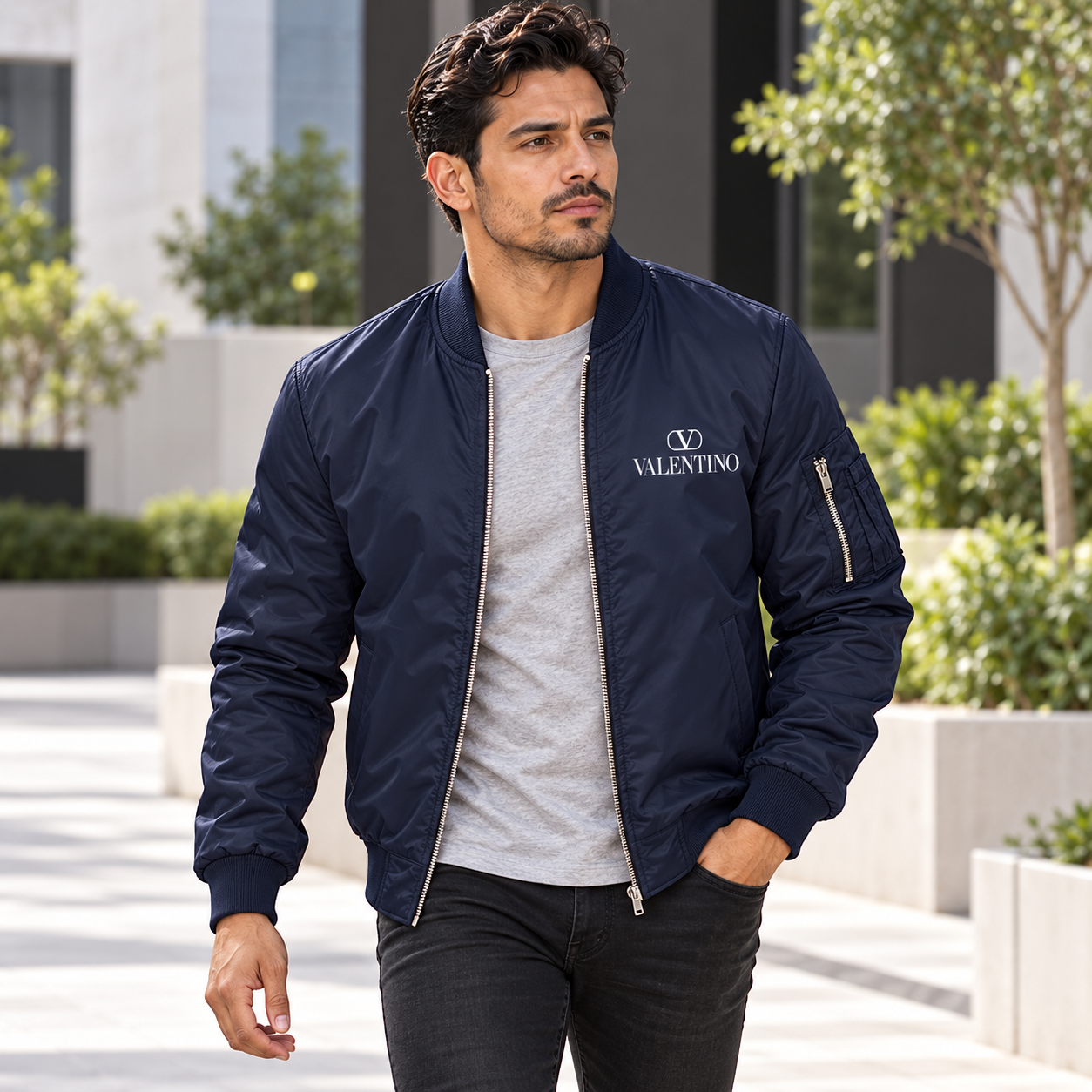 Men's Valentino Lightweight Bomber Jacket | Color: Navy | Image 1
